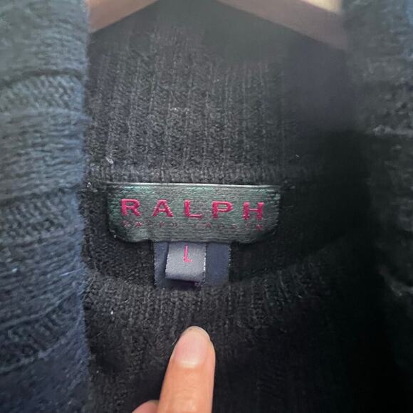 Ralph Lauren Turtleneck 100% Lambswool Black Ribbed Sweater Midi Dress Sz Large - Picture 4 of 6